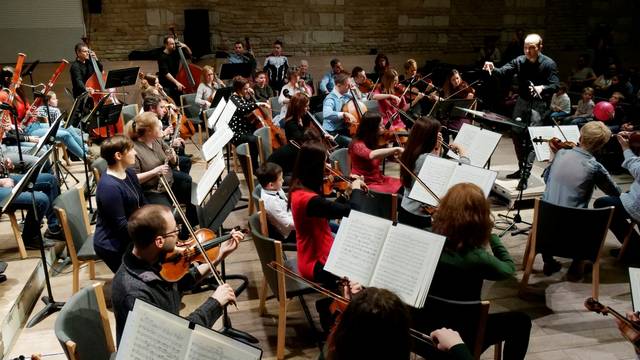 Conductor Hamori conducts the Danubia Orchestra during their concert in Budapest