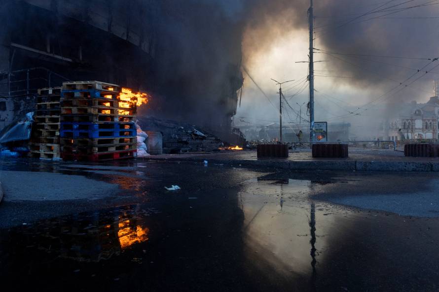 Aftermath of an overnight Russian missile and drone strike, in Kyiv