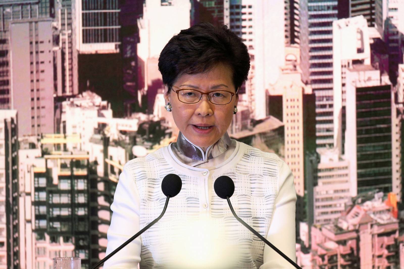 Hong Kong Chief Executive Carrie Lam attends a news conference in Hong Kong