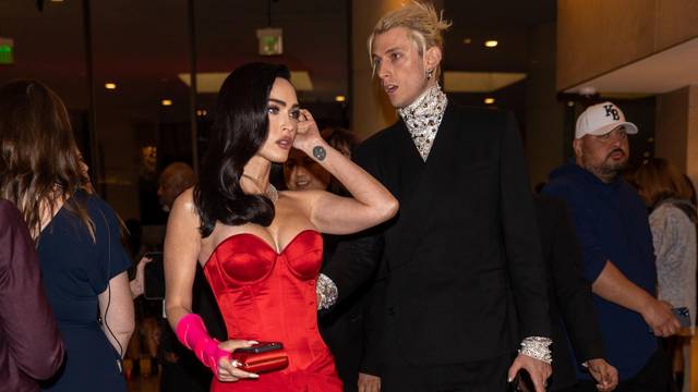 Machine Gun Kelly and Megan Fox arrive at Clive Davis' famed Grammy Party in Beverly Hills