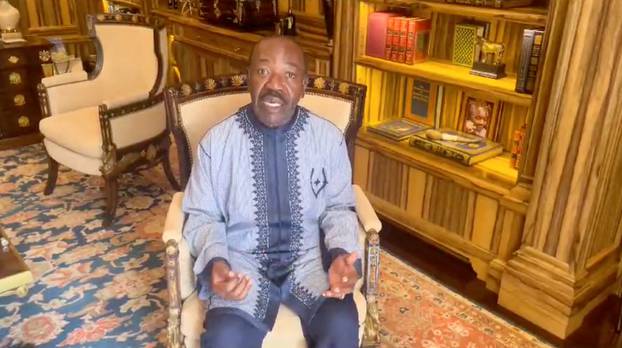 Gabon President Ali Bongo makes a statement