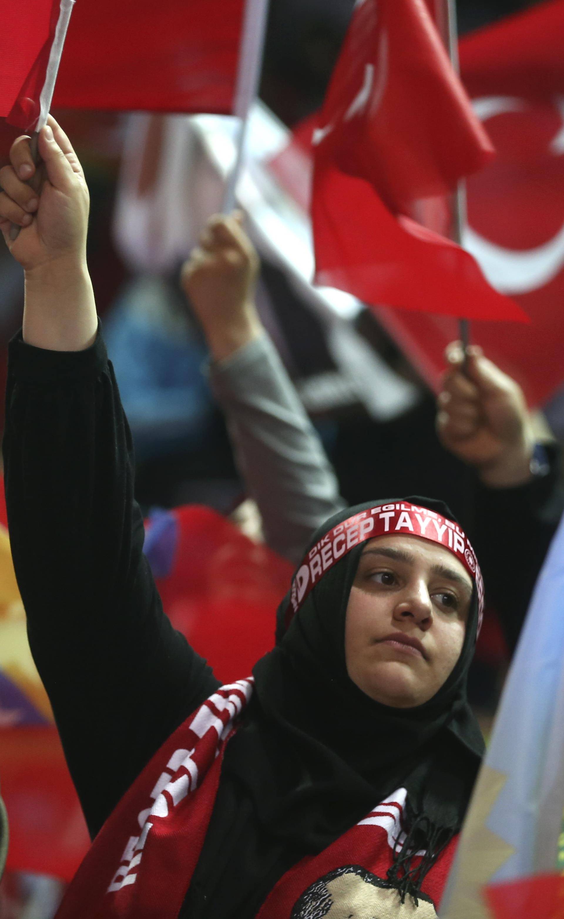 Supporters of Turkish President Erdogan attend a pre-election rally in Sarajevo