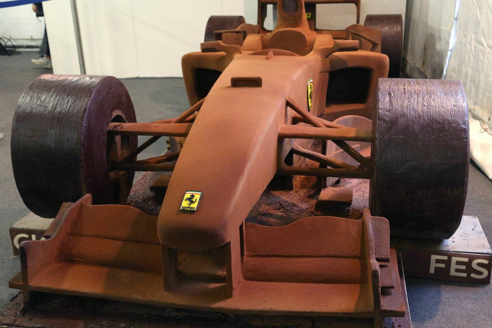 A chocolate reproduction of the Ferrari F2004, the most successful car driven by Michael Schumacher