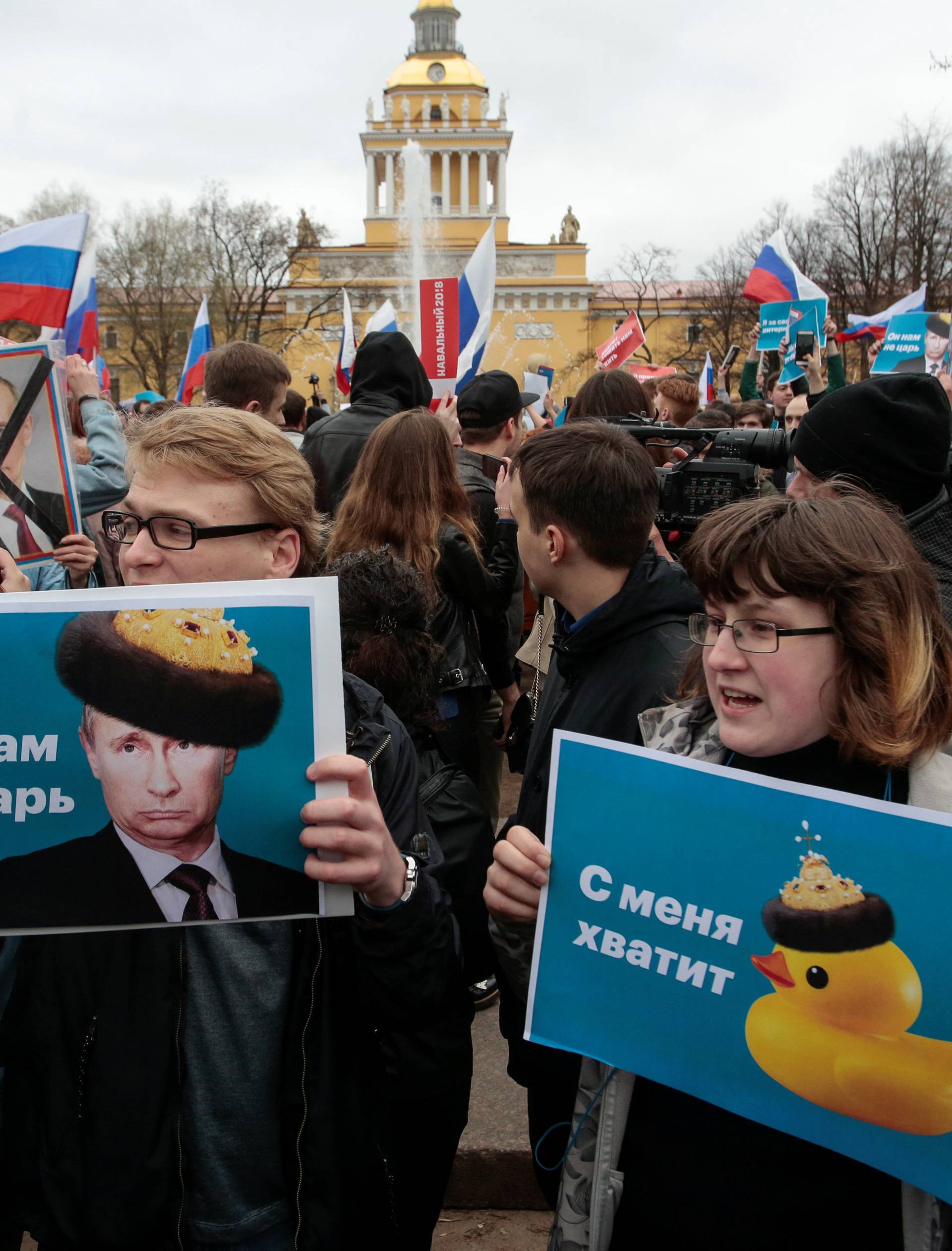 Opposition supporters attend a protest rally ahead of President Vladimir Putin's inauguration ceremony,  St.Petersburg