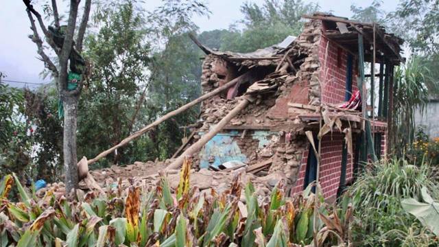 A damaged building is seen after an earthquake in Jajarkot