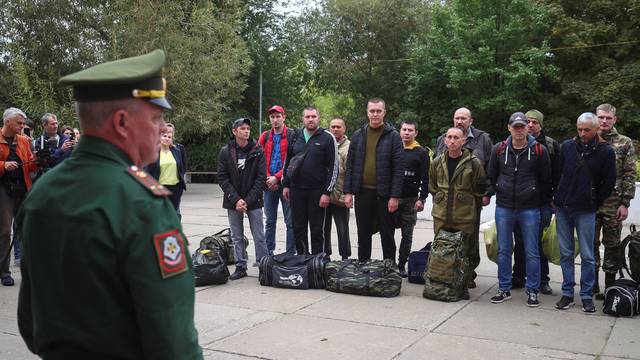 Russian reservists depart for military bases during mobilisation of troops in Volzhsky