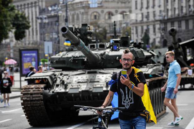 An exhibition displaying destroyed Russian military equipment in Kyiv, Ukraine - 23 Aug 2022