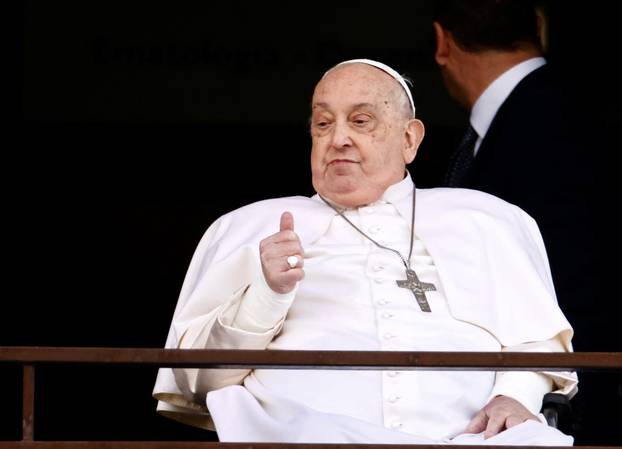 Pope Francis' first public appearance in five weeks on the day of his discharge from Gemelli Hospital, in Rome