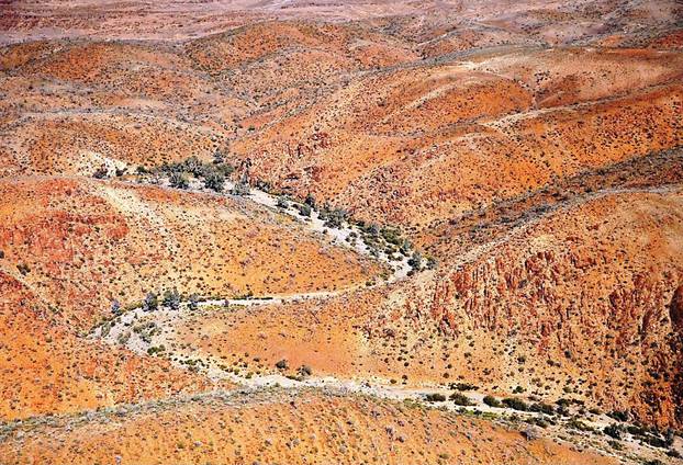An aerial view of where the Warratyi rock shelter was discovered in the northern Flinders Ranges in South Australia is pictured in this undated handout image