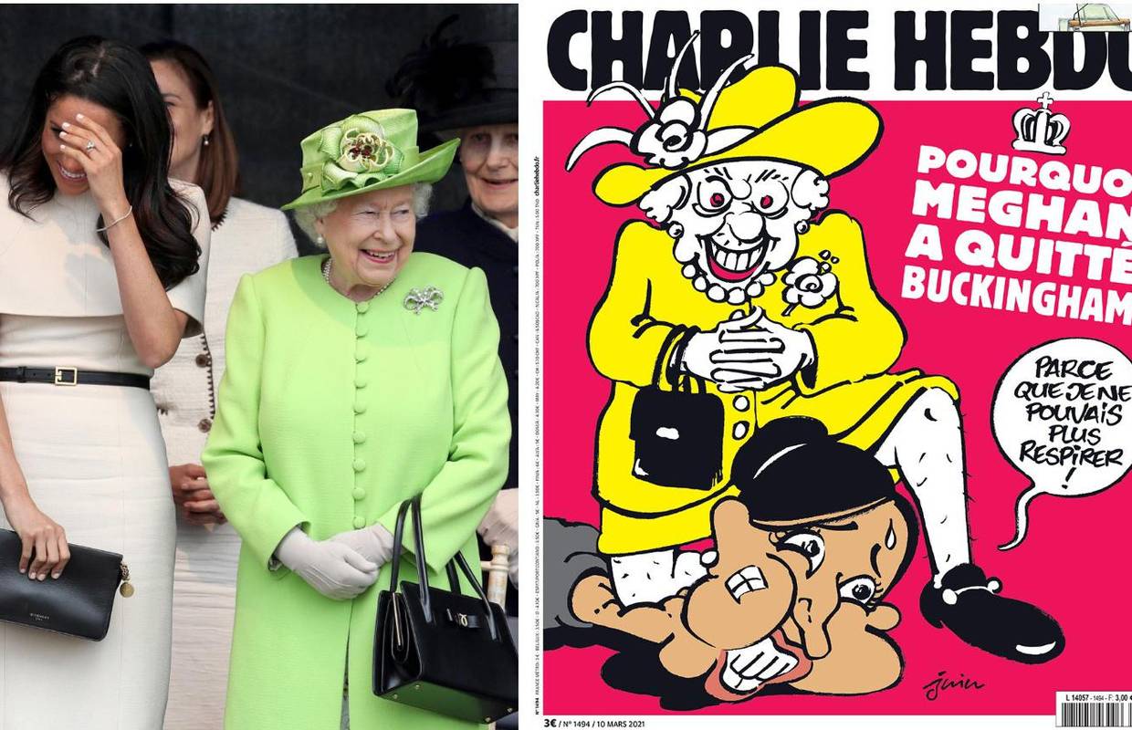 Charlie Hebdo opet je šokirao: Kraljica drži koljeno na Meghan