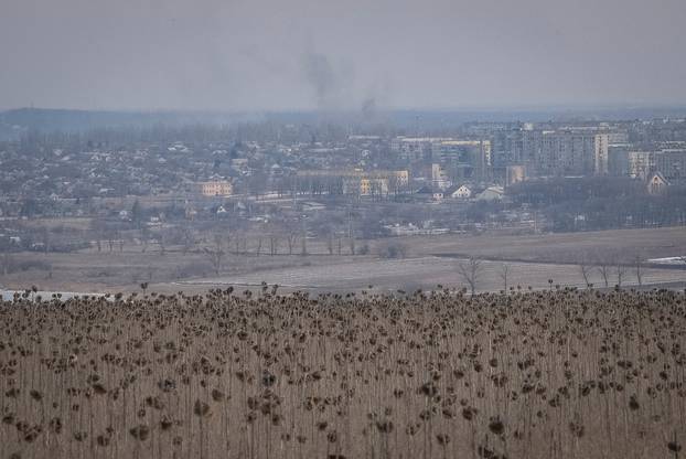 A smog is seen during a shelling in Bakhmut