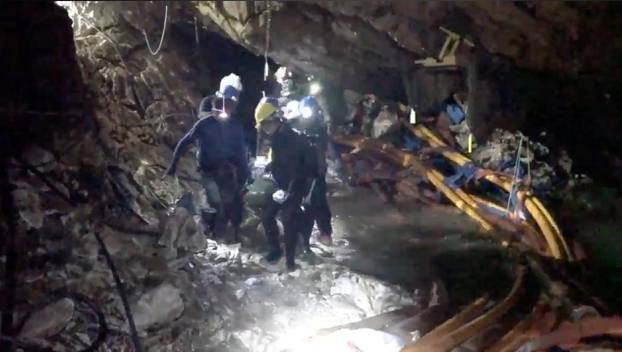 Rescue personnel work at the Tham Luang cave complex in the northern province of Chiang Rai