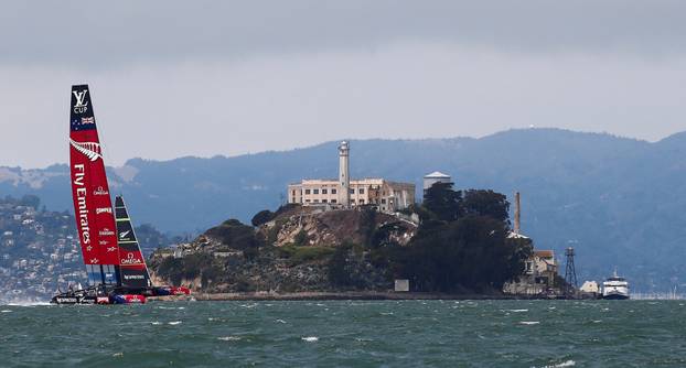File Photo: Team Emirates New Zealand Sails Near The Alcatraz Island As IT Prepares for Race Four of Louis Vuitton Cup Challenger Series Yacht Race Against Luna Rossa Challenge in San Francisco