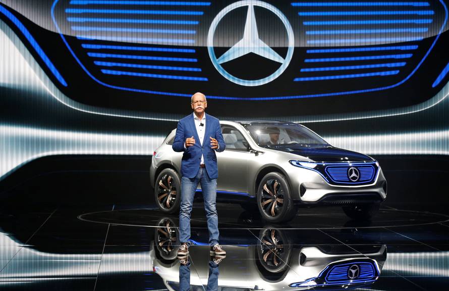 Dieter Zetsche, CEO of Daimler and Head of Mercedes-Benz, attends a news conference in front of a Mercedes EQ Electric car on media day at the Mondial de l'Automobile in Paris