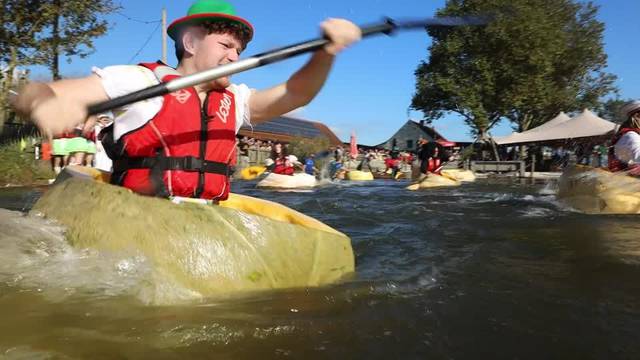 Not sure what to do with your giant pumpkin? Paddle it around a pond