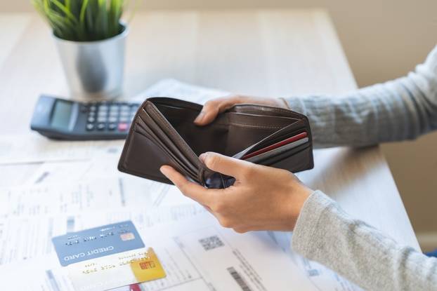 Debt,Financial,Concept,,Stressed,Problem,Asian,Woman,Hand,Open,Empty