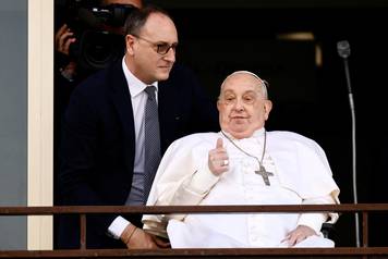 Pope Francis' first public appearance in five weeks on the day of his discharge from Gemelli Hospital, in Rome