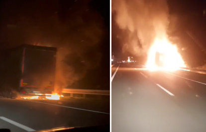 VIDEO Zapalio se kamion na autocesti kod Slavonskog Broda