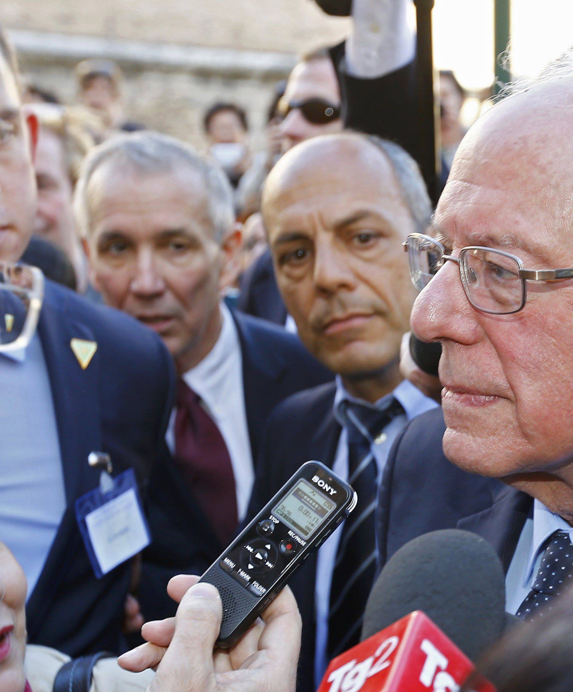 U.S. Democratic presidential candidate Sanders speaks with media and supporters during his visit to the Vatican