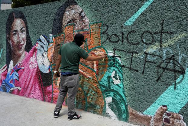 Protest march ahead of the opening match of the 2026 FIFA World Cup, in Mexico City