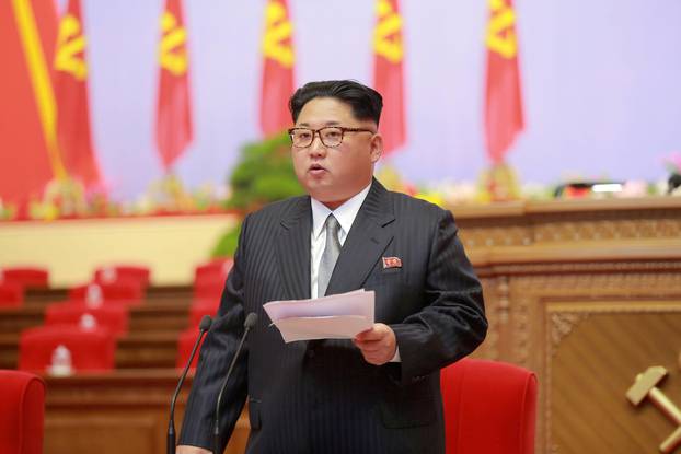 FILE PHOTO: North Korean leader Kim Jong-Un speaks during the first congress of the country