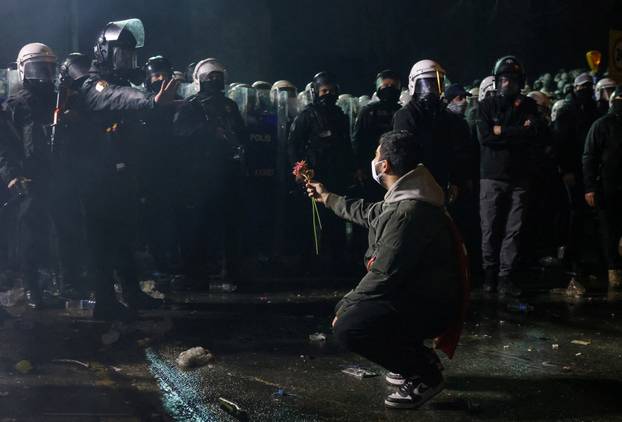 People take part in a protest on the day Istanbul Mayor Ekrem Imamoglu was jailed as part of a corruption investigation, in Istanbul