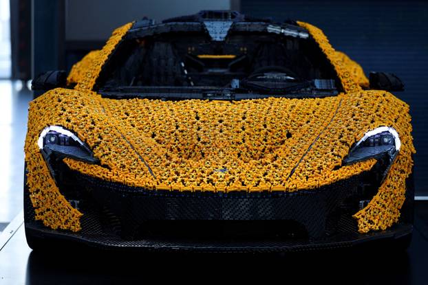 A life-sized McLaren built from Lego stands ahead of the IAA auto show, in Munich