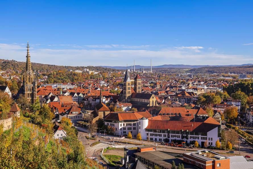 The scenic view of old town of Esslingen from hill.