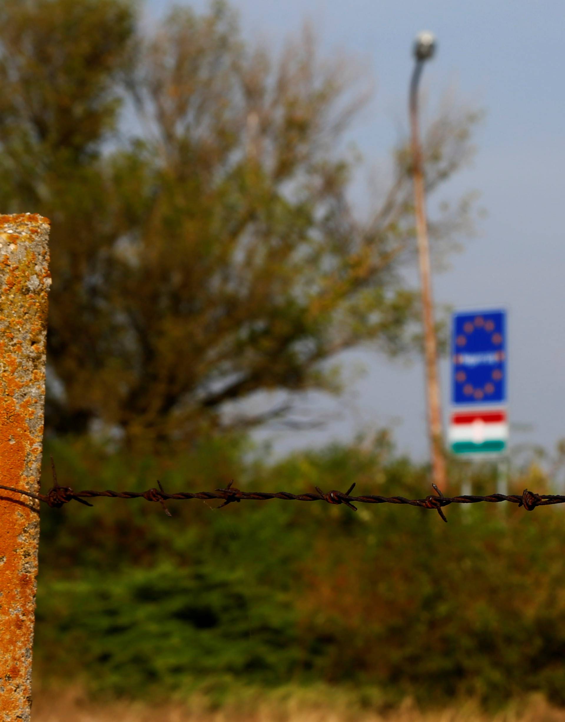 A barbed wire is seen at the Austrian-Hungarian border near Nickelsdorf