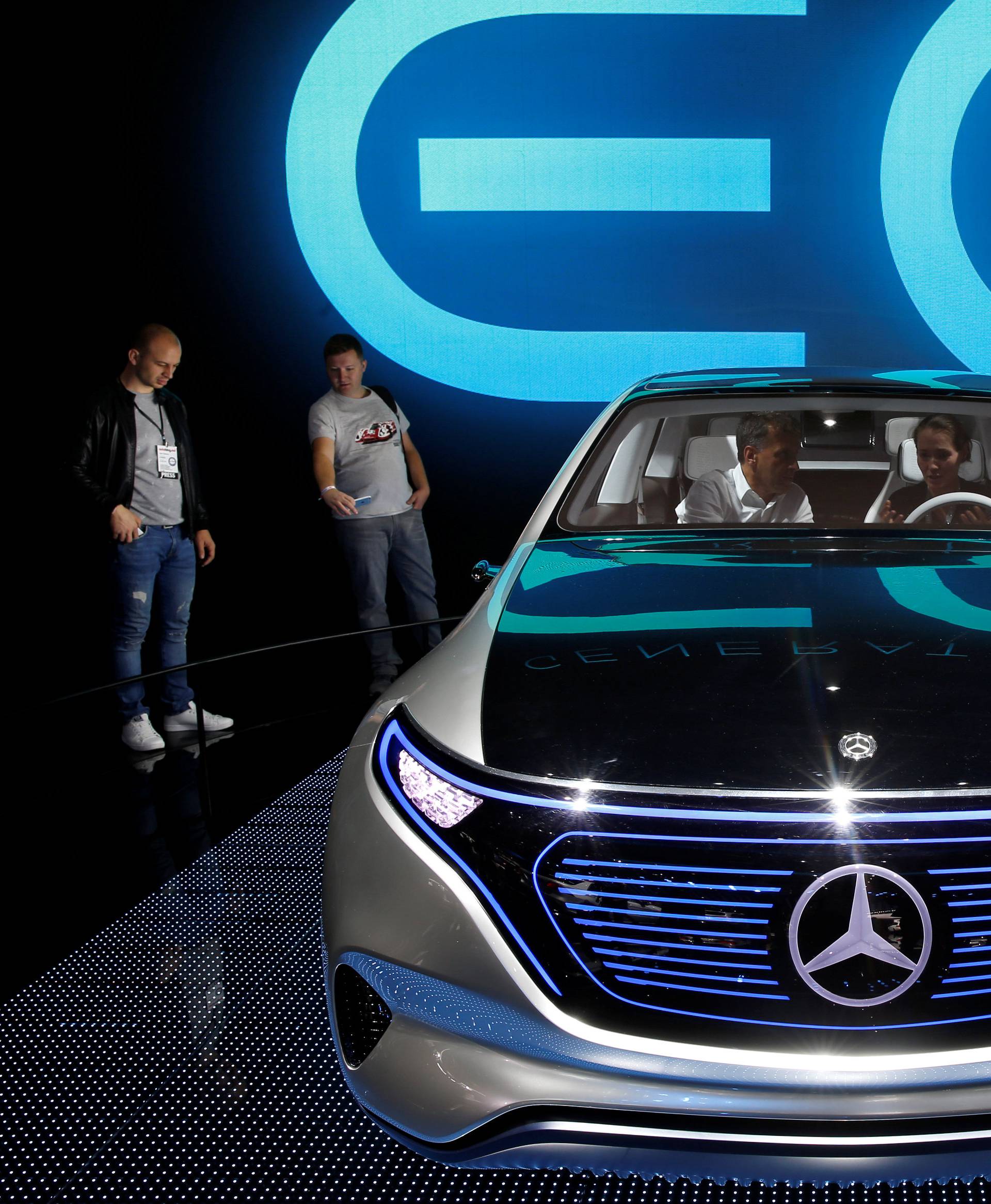 The Mercedes EQ concept car is displayed on media day at the Paris auto show, in Paris