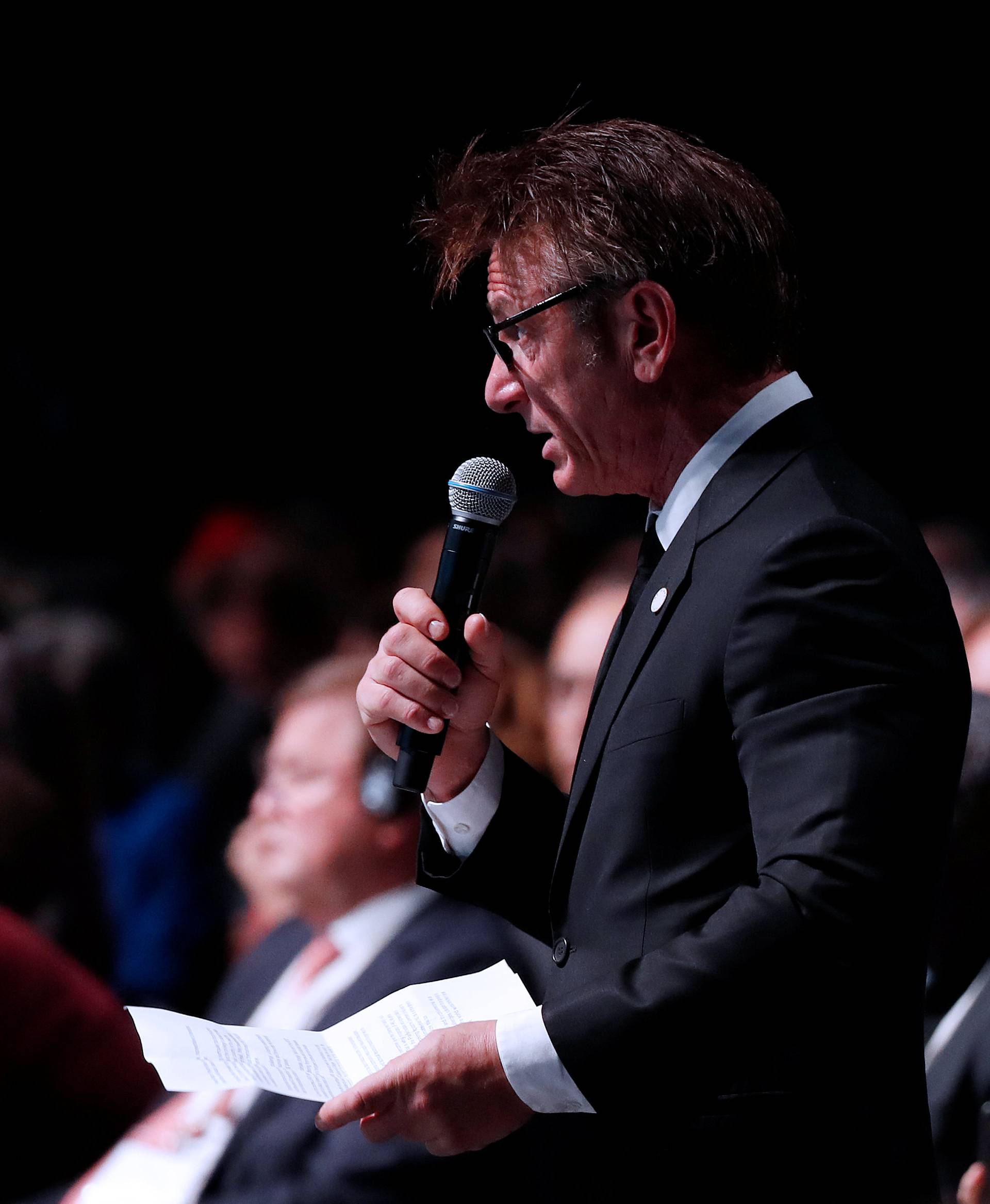 US actor Sean Penn attends the Plenary Session of the One Planet Summit at the Seine Musicale venue in Boulogne-Billancourt