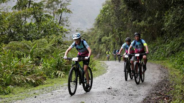 Mirta Munoz a 70-year-old runner participates in the Sky Race, Bolivia's toughest cycling competition