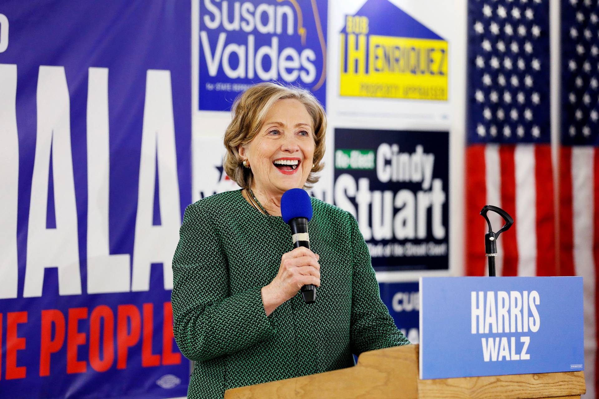 Hillary Clinton makes a campaign stop for U.S. Vice President Kamala Harris