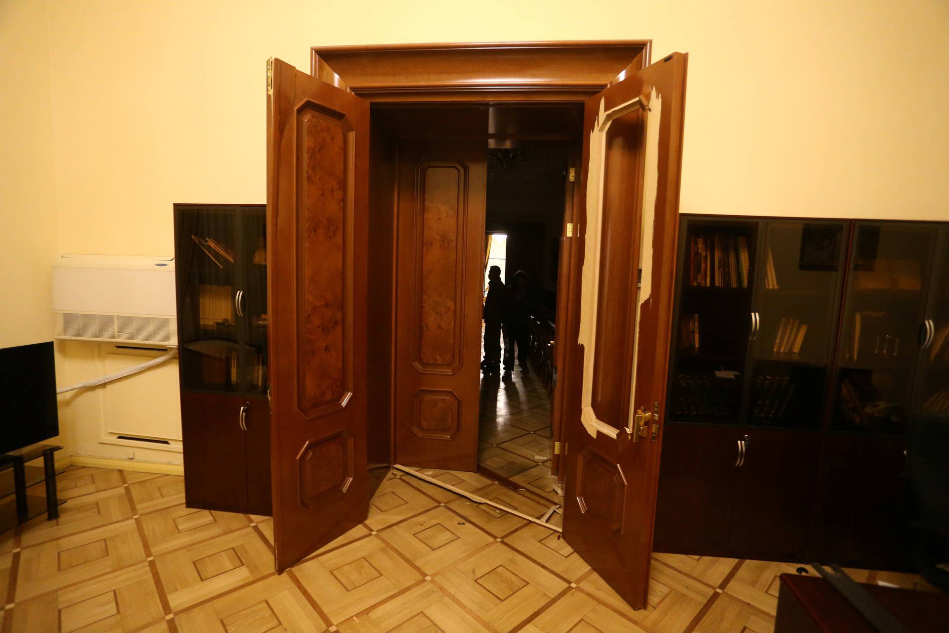 A view of the damaged interior after people stormed the government house in Yerevan