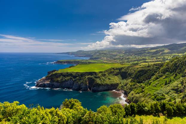 Azores panoramic view of natural landscape, wonderful scenic isl
