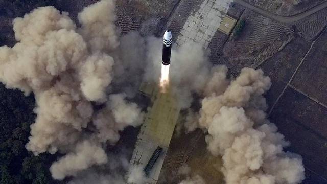 FILE PHOTO: An overview of what state media reports is the launch of the "Hwasong-17" intercontinental ballistic missile (ICBM)