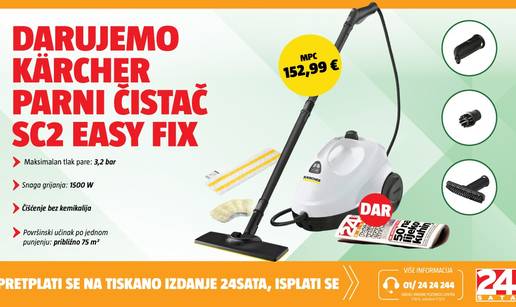 Pretplatom na dnevno tiskano izdanje 24sata darujemo vrhunski K&auml;rcher parni &ccaron;ista&ccaron; SC 2 Easy Fix!