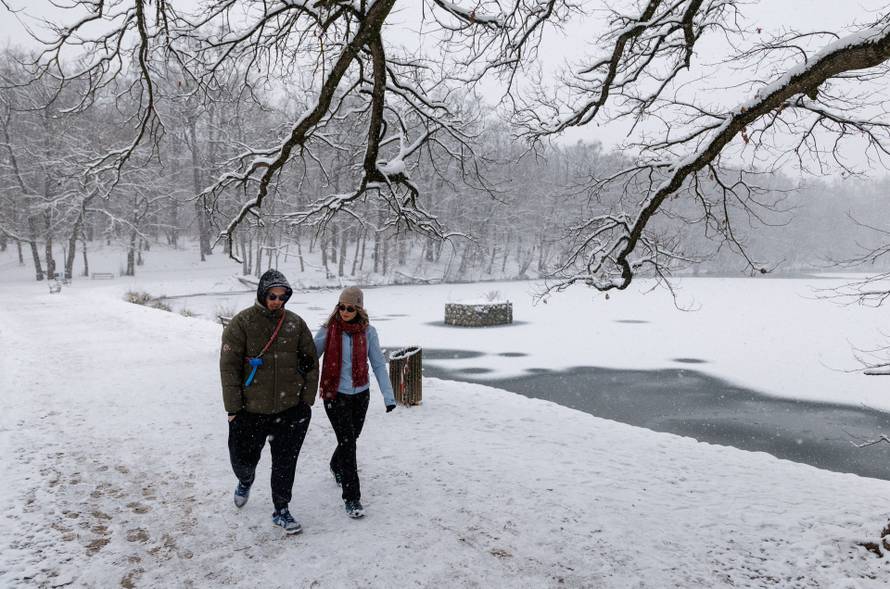 Snow-covered Maksimir park in Zagreb