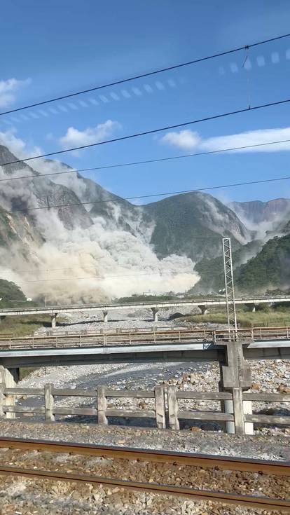 A view of a landslide after an earthquake hit just off the eastern coast of Taiwan, in Xiulin