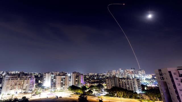 Israel's Iron Dome anti-missile system intercepts rocket launched from Gaza Strip, as seen from Ashkelon