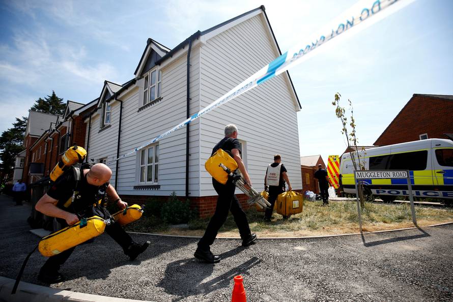 FILE PHOTO: Fire and Rescue Service personel arrive with safety equipment at the site of a housing estate on Muggleton Road, after it was confirmed that two people had been poisoned with the nerve-agent Novichok, in Amesbury
