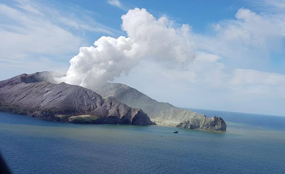 A view of White Island, New Zealand from a helicopter, after a volcanic eruption December 9, 2019, in this picture obtained from social media