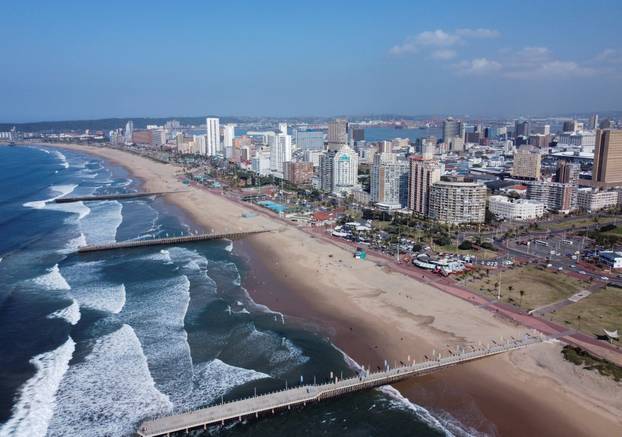 A drone view shows the beach front ahead of the G20 finance meeting in Durban