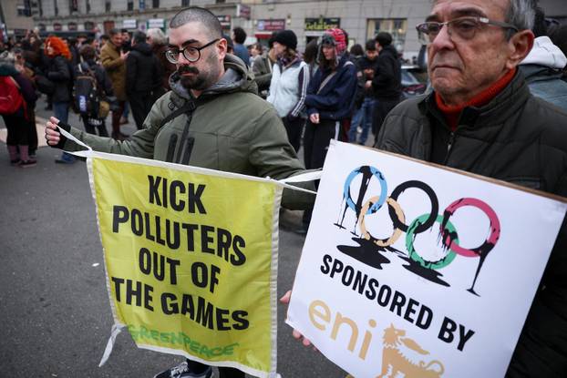 Demonstrators protest the 2026 Winter Olympics in Milan