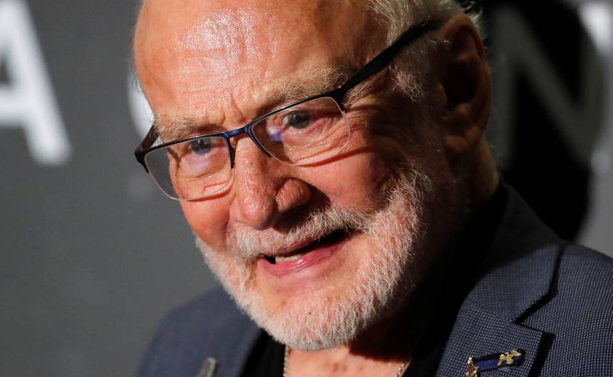 Former U.S. astronaut Buzz Aldrin addresses a news conference of the Starmus Festival V in Zurich