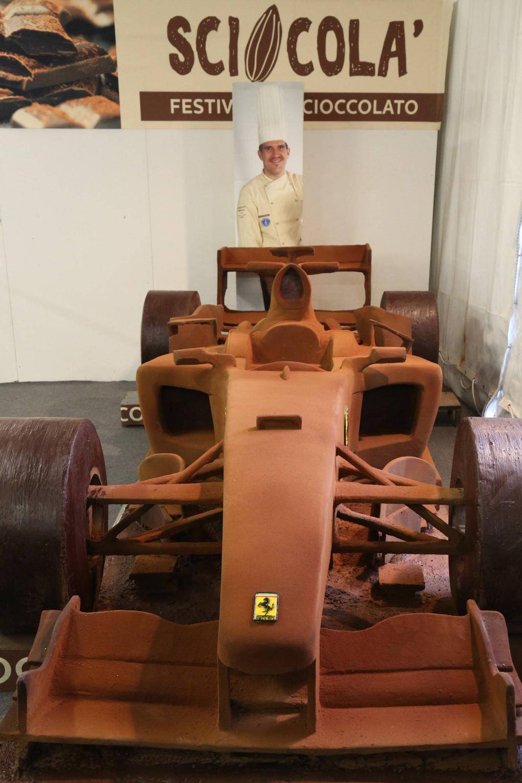 A chocolate reproduction of the Ferrari F2004, the most successful car driven by Michael Schumacher