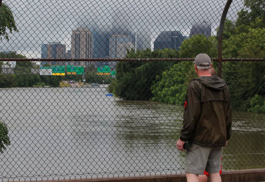 Submerged freeways from the effects of Hurricane Harvey are seen during widespread flooding in Houston