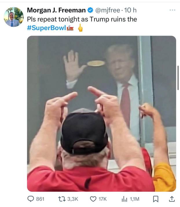 Ovo su memovi Super Bowla! Uljez sa zastavom Palestine, 'nazi' pozdrav i ruganje Trumpu