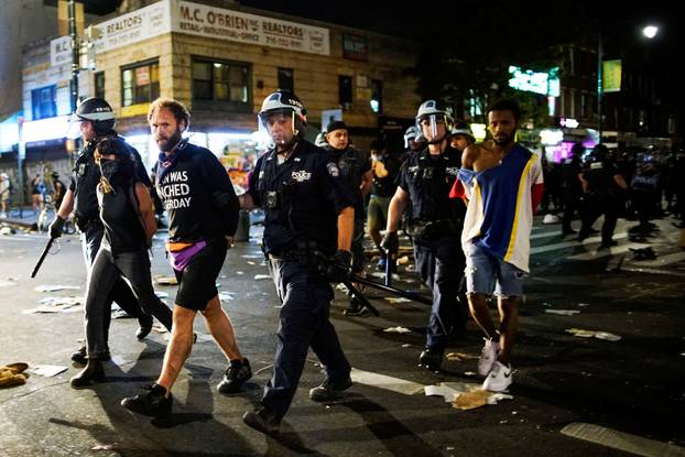 Protesters rally against the death in Minneapolis police custody of Floyd, in the Brooklyn borough of New York City