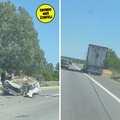 Teška nesreća kod Okučana: Automobil je nakon sudara s kamionom završio na krovu